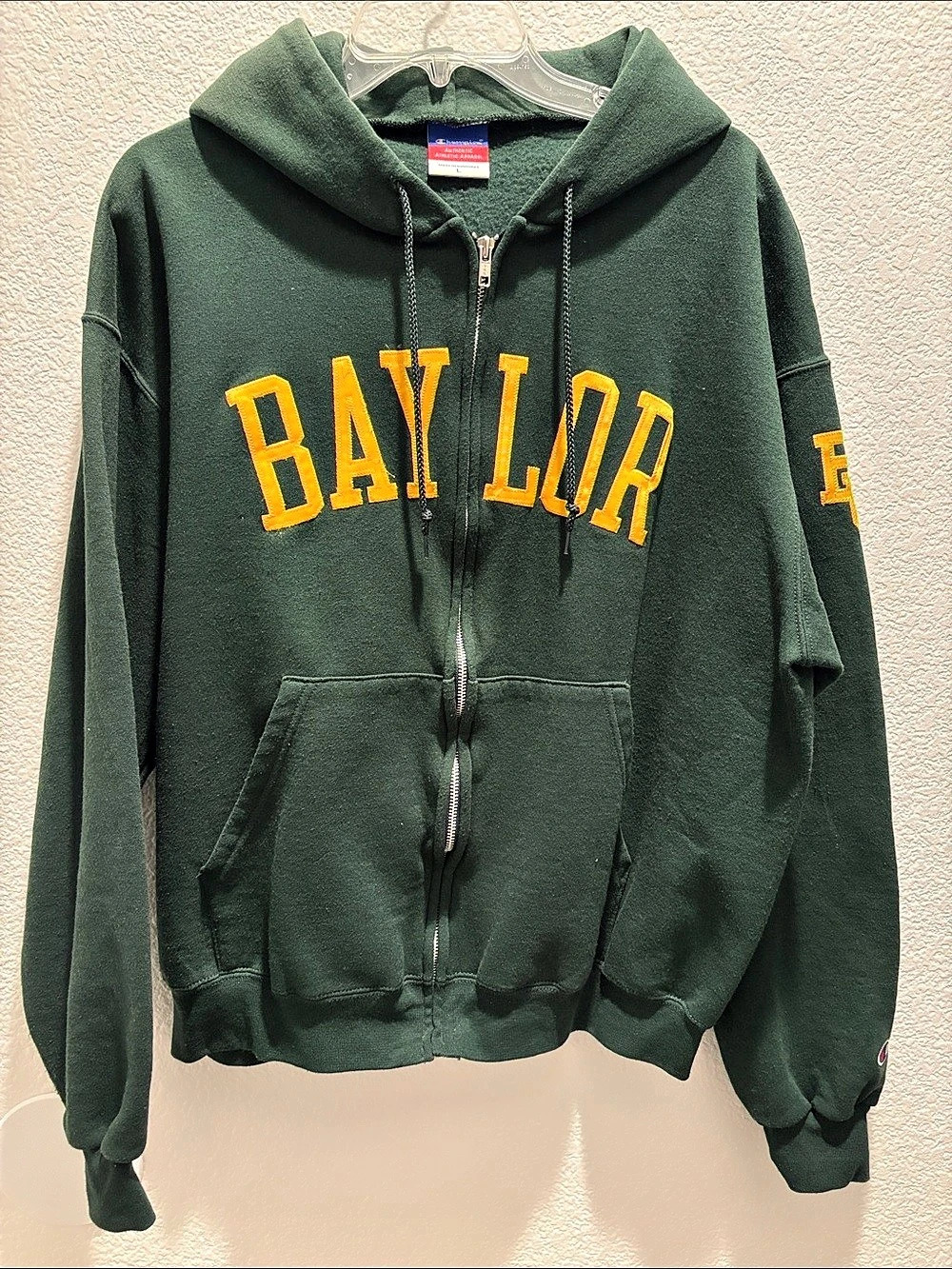Champion Baylor Zip Hoodie Green Orange Large